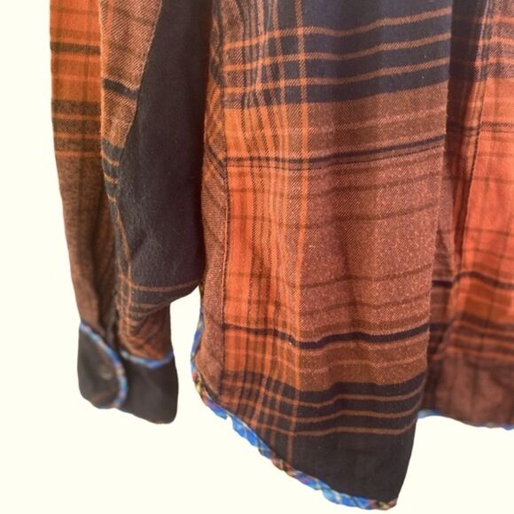 BDG Urban Outfitter Karl Slouchy Orange Black Plaid Patchwork Button Up Shirt M - Picture 3 of 6